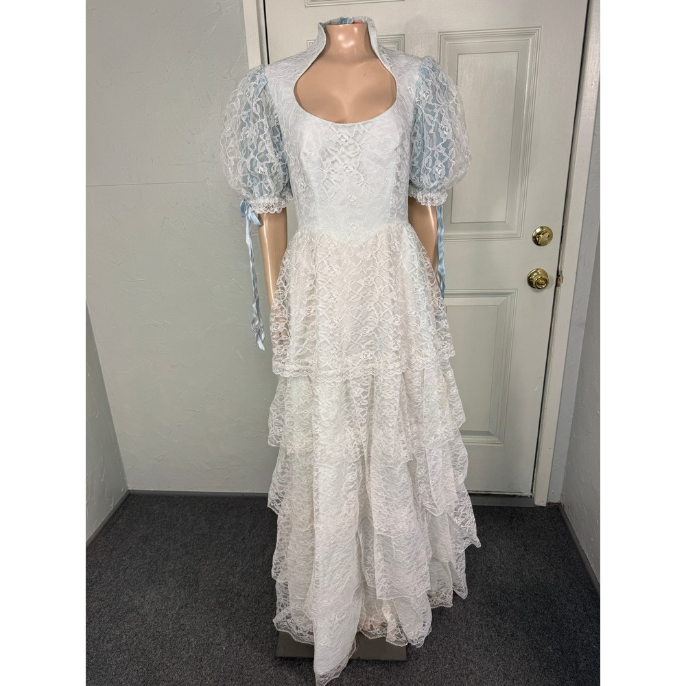 Vintage 70s 80s Dance Allure  Dress 14 Prom Lace Renaissance Formal Evening II14